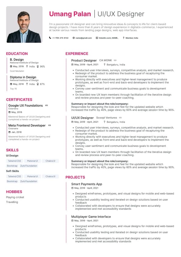 Vantage resume template