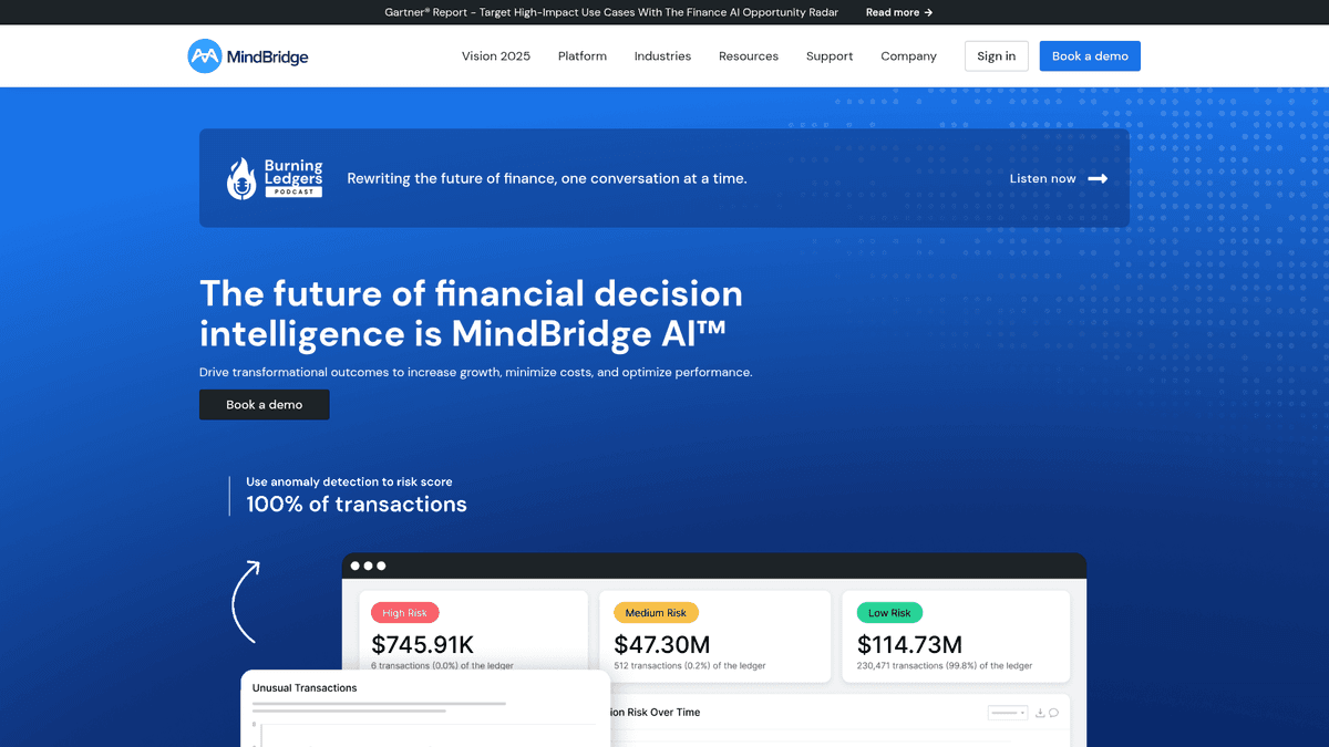 A screenshot of the MindBridge landing page