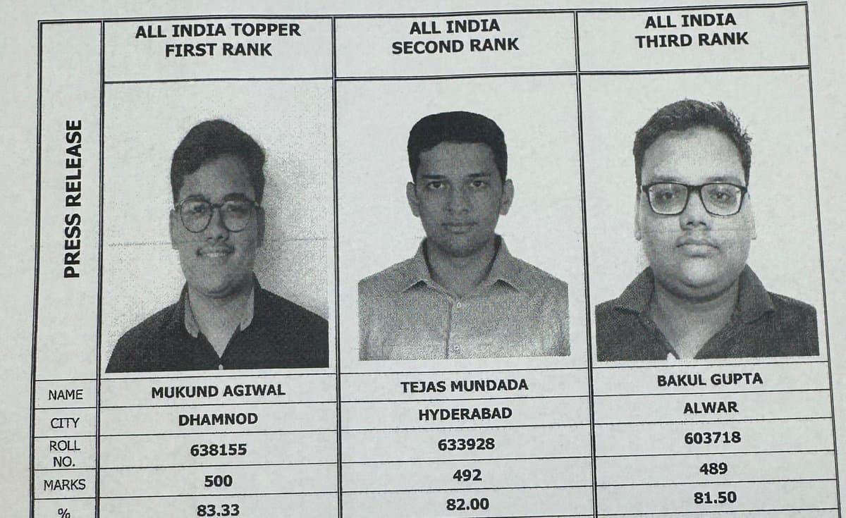 CA Final AIR First, Second and Third – (Left to Right) Mukund Agiwal, Tejas Mundada, Bakul Gupta