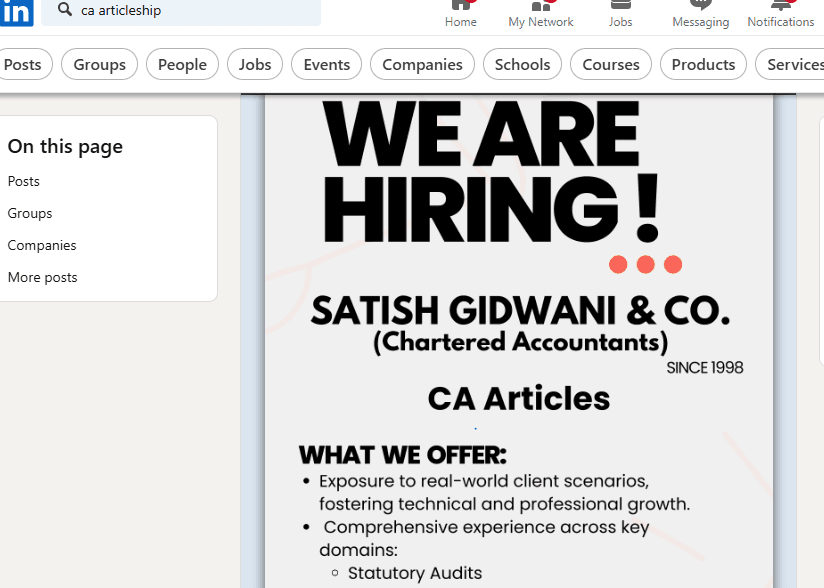 best articleship firms in India - Hiring Post example